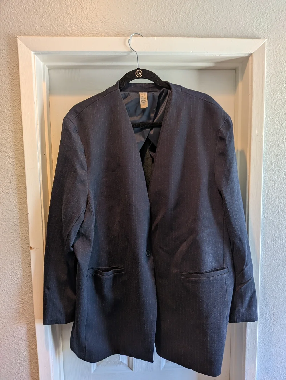 Spanx Navy Striped The Perfect Collarless 1-Button Blazer Jacket Women's 2X - Picture 1 of 9